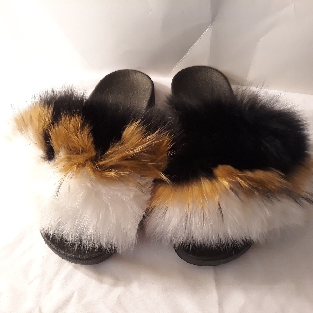 Brand new  fox fur slides